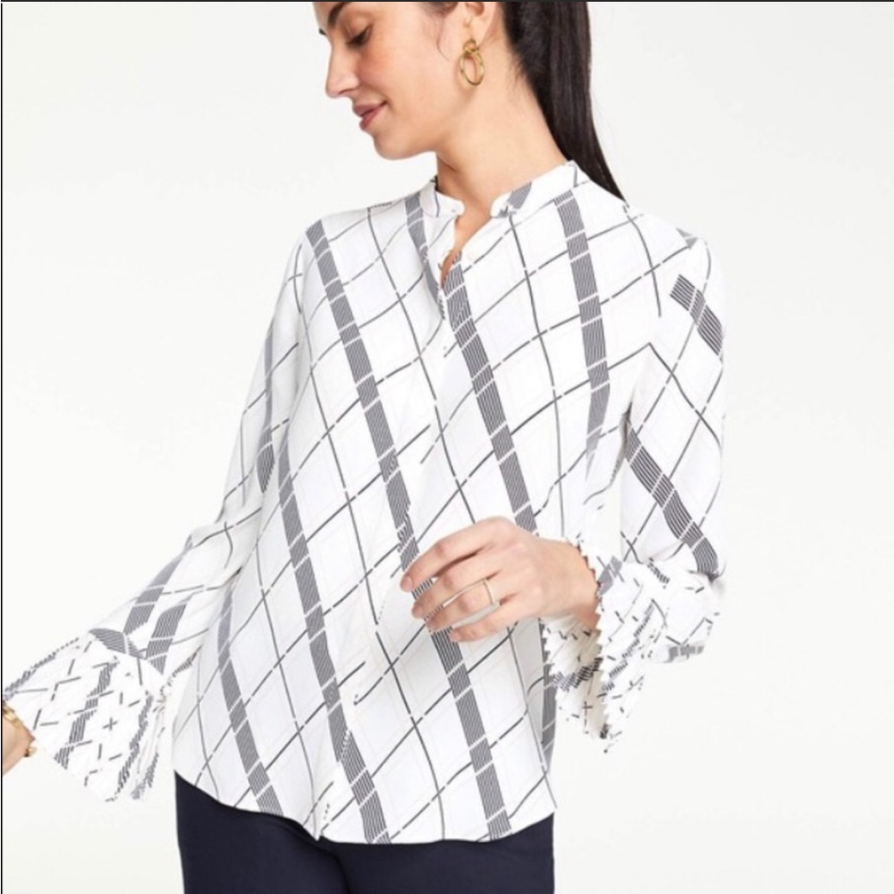 Ann Taylor Mandarin Collar Button long Sleeve Blouse BNWOT
